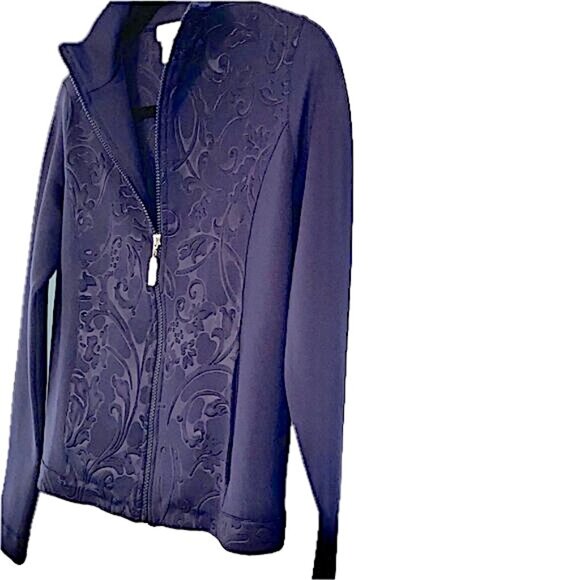 Escada Sport Vintage Zip Sweat Top Jacket Jacquard Plackett Navy Blue Womens S - Picture 5 of 12